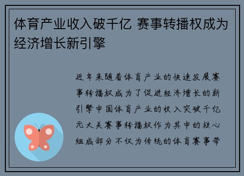 体育产业收入破千亿 赛事转播权成为经济增长新引擎